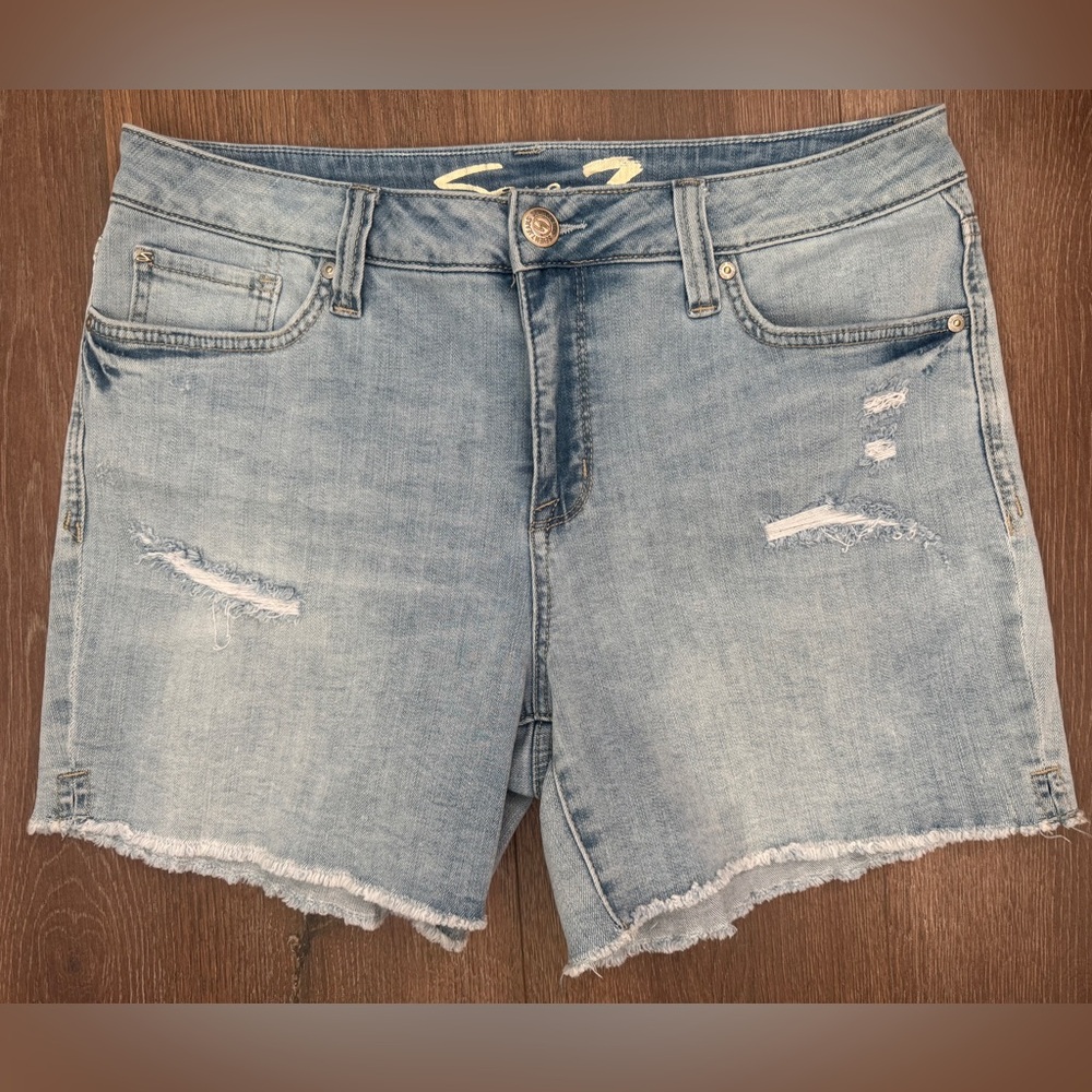 Seven7 Light Blue Distressed Jean Shorts
